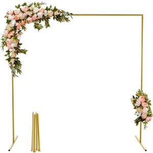 GARFANS Wedding Arch Square 6.56FT x 6.56FT Metal Backdrop Stand with Support Feet Nails Gold Balloon Arch Stand Garden Arbor Frame for Wedding Birthday Party Baby Shower Background Ceremony Decor