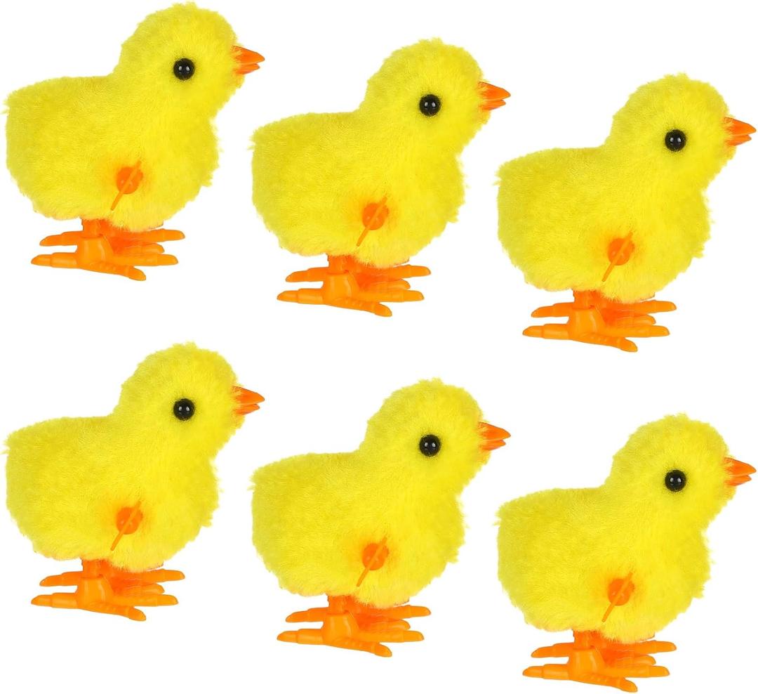 DECYOOL 6PCS Easter Wind Up Chick Clockwork Toy Novel Children Adult Egg Plush Chicken Basket Stuffer Gift Bag Filler Birthday Party Favors