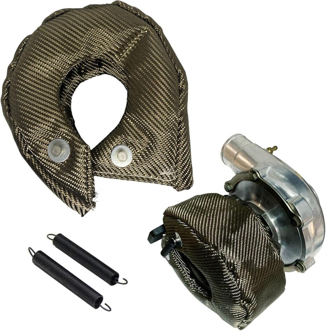 T3 Turbo Blanket Titanium Turbocharger Heat Shield Fiberglass Cover Turbo Charger Wrap 2000 Degree High Temperature Thermal Protection for T3 Turbine Housing With Locking Springs (Titanium, T3)