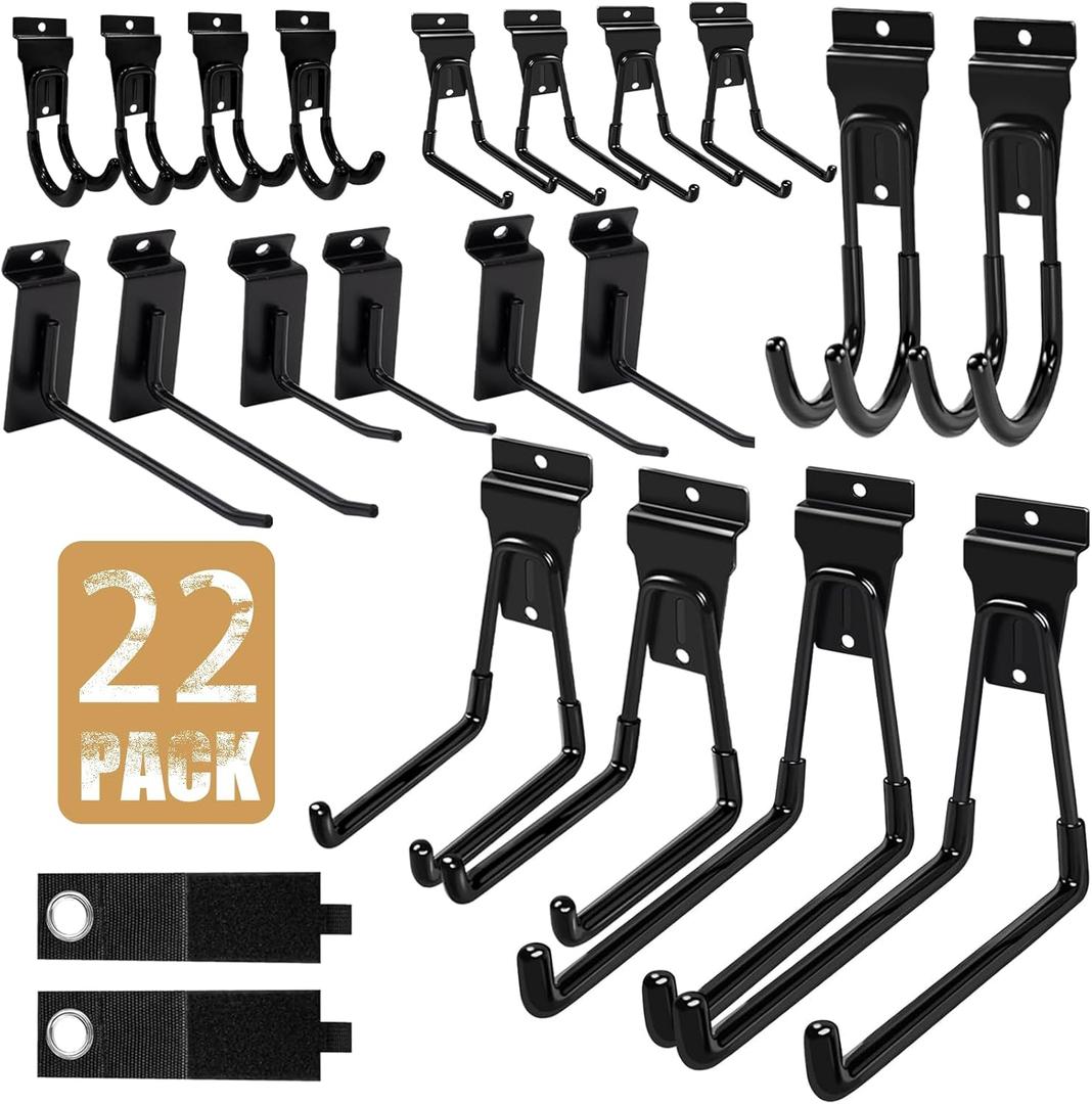 KOFANI Slatwall Accessories, 22 Pack Heavy Duty Steel Slatwall Hooks, Multi-Size Slat Wall Hanging Hooks for Ladders, Bikes, Garage and Garden Tools (ProSlat & Slatwall Panel Compatible)