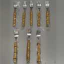 8pcs Natural Bamboo Salad Fork Set, Dessert Fork For Home Wedding Party Or Restaurant Daily Use, 304 Stainless Steel, 7.87-inch (Silver)