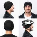 Winter Helmet Liner Skull Cap, Fleece Cycling Cap Thermal Beanie Running Hat for Men Women (Striped Black)
