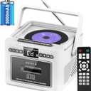 Boombox CD Player,CD Cassette Player Combo with Bluetooth,5w HiFi Speakers,Built-in 5000 Rechargeable Battery,FM Radio,Tape Recording,Remote Control,USB/AUX/Micro SD/3.5mm Headphone for Home (White)