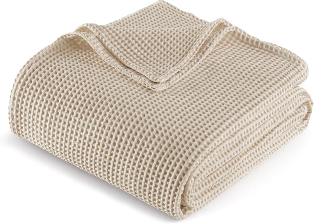 Exclusivo Mezcla 100% Cotton Waffle Throw Blanket for Couch, Sofa, Lightweight and Breathable Gauze Muslin Blanket for Summer, Moisture-Wicking, Home Decor, 50"x70", Khaki