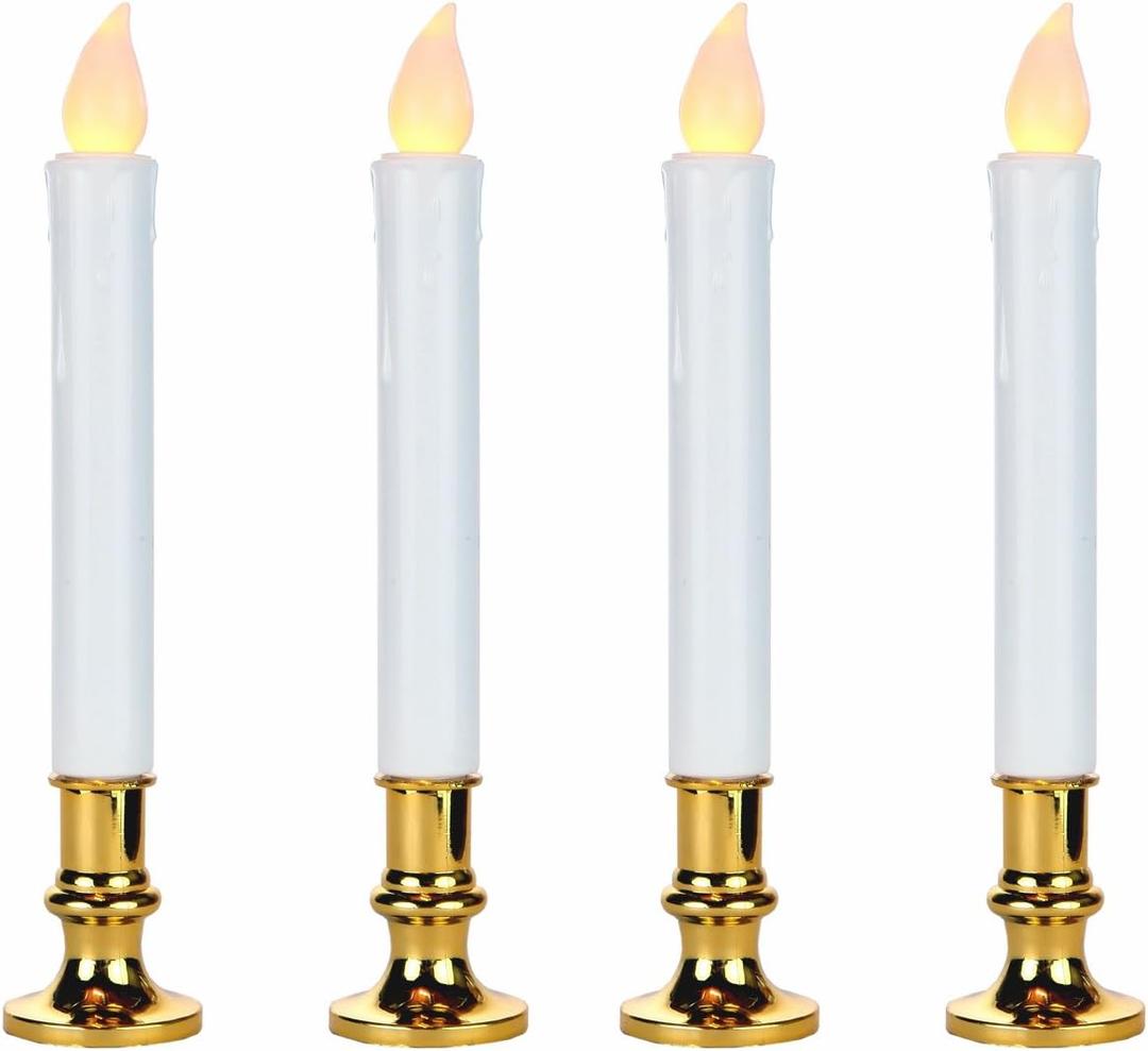 Lily's Home Battery Operated Flameless LED Taper Candles with Timer, Scent and Smoke Free, Safe for Use Around Kids and Pets, Ideal for Holiday Decorations, White (9" Tall, Set of 4)