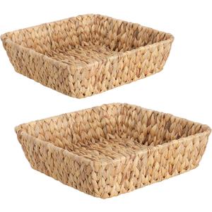 Small Wicker Basket Tray 2 Pack, Small Rattan Basket Set for Gifts,Entryway Console,Tabletop,Office | Woven Wicker Decorative Desk Baskets for Organizing