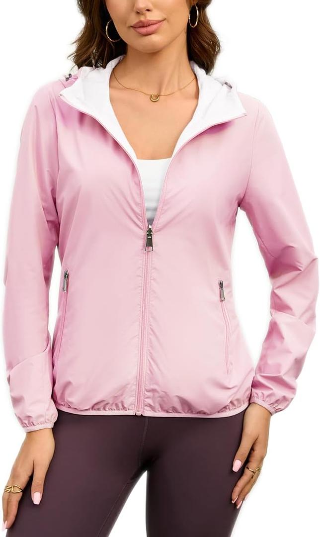Womens Reversible Rain Jacket Lightweight Waterproof Windbreaker Jacket Outdoor Active Portable Raincoat, Size: 3X-Large
