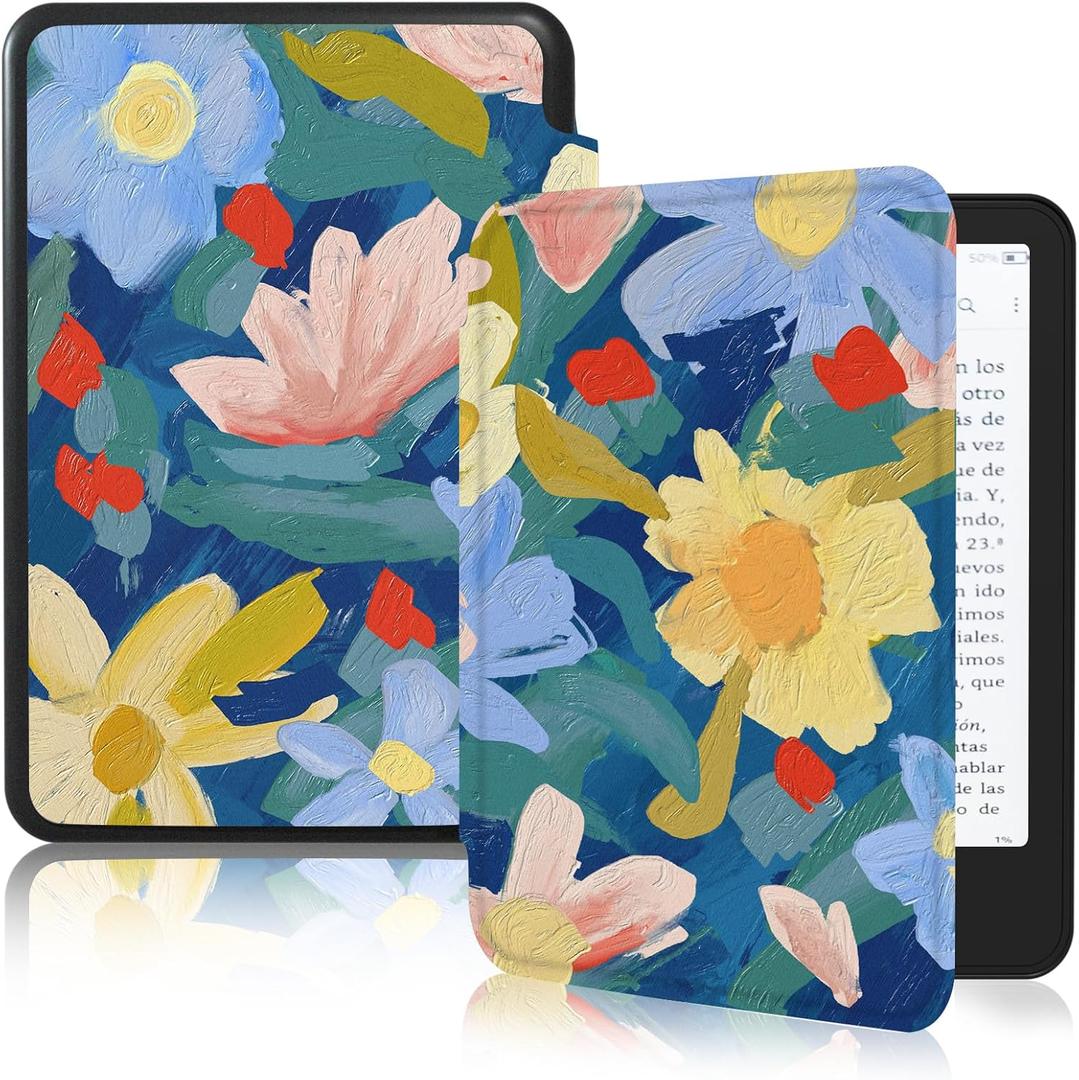 MOROCK Slim Case for 6" Kindle Paperwhite(10th Generation, 2018 Release),Fits 2018 Kindle Paperwhite 10th Gen (Model No. PQ94WIF),Lightweight PU Leather Cover,Oil Painting Flowers