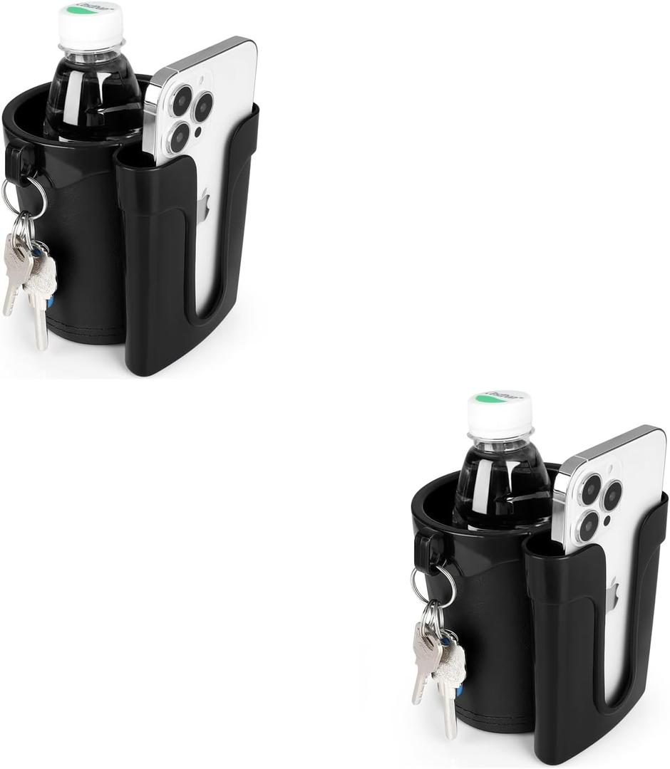 Accmor 3-in-1 Bike Cup Holder with Cell Phone Keys Holder, Bike Water Bottle Holders, Universal Bar Drink Cup Can Holder for Bicycles, Motorcycles, Scooters, Black, 2 Pack