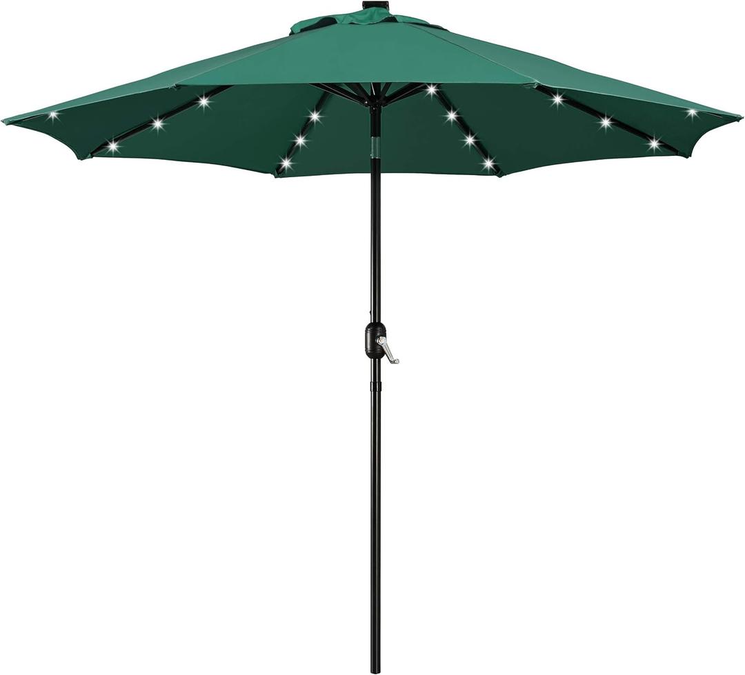 Yaheetech 9FT Patio Umbrella with Solar Lights - UV Protection Market Table Umbrella w/ 32 LED Lights & Push Button Tilt & Crank Lift System for Garden/Lawn/Deck/Backyard/Pool,Dark Green