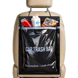 50 Count Recycled Disposable Car Trash Bags - 2.5 Gallon Heavy Duty Alternative to Bulky Car Trash Can & Car Garbage Can, Leakproof Smellproof Hanging & Stick-On Garbage Bag for Car, SUV, Truck