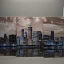 SERIMINO Wall Decor Living Room Modern City Chicago Skyline Large Canvas Wall Art for Bedroom Poster for Office Farmhouse 3 Pieces Set Wood Framed Night Scene Prints Paintings for Home 20"X28"