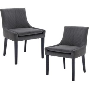 COLAMY Modern Dining Chairs Set of 2, Upholstered Corduroy Accent Side Leisure Chairs with Mid Back and Wood Legs for Living Room/Dining Room-Grey