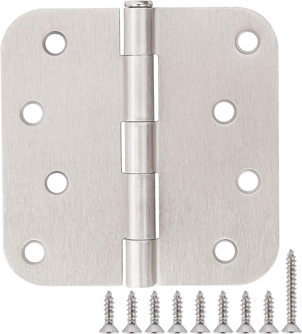 18 Pack Nickel Door Hinges Brushed Nickel 4" X 4 Inch Rounded 5/8"Radius Sliver Interior/Exterior Door Hinge Satin Nickel Door Hinges for Doors House Outdoor Door Hardware Hinge Bisagras Para Puertas
