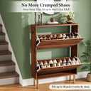 Nicetree Shoe Storage Cabinet for Entryway - 2 Flip Drawers Shoe Cabinet with Tiered Fluted Design - Slim Shoe Storage Rack with Gold Legs - Narrow Shoe Cabinet Hidden Shoe Organizer for Small Spaces, 30 inches x 9.5 inches x 36.7 inches