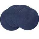 Floroom 15 Inch Round Braided Placemats Set of 4, Washable Heat Resistant Cotton Polyester Circle Place Mats for Kitchen Dining Table - Navy Blue