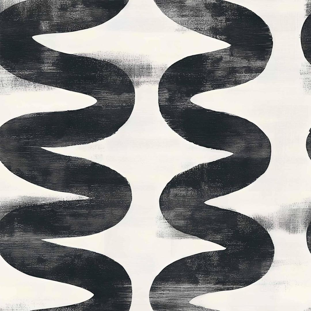 Mid-Century Modern Peel and Stick Wallpaper, Abstract Black and White Geometric Wallpaper for Home Decor  17.7" x 118"
