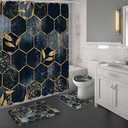 4 Piece Navy Blue Shower Curtains And Rugs