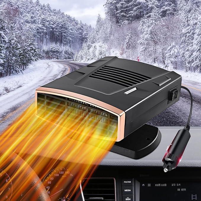 Car Heater,12V Portable Car Heater Portable Car Heater for Vehicle, 12V Car Heater Portable Portable Heater for Car, 360° Rotatable Car Defroster Windshield Heater (Black Gold)