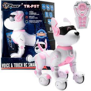 Top Race Pink Robot Dog - Remote Control Toy with Touch Function - Interactive Smart Pet with Voice Commands, Dancing, Animal Sounds - Robotic Puppy for Kids, 3 Years Up