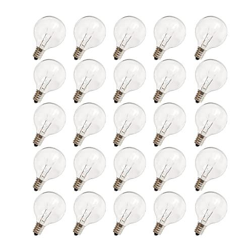 CHYParty G40 Replacement Light Bulbs, 120V 5W Clear Globe Bulb, E12 C7 Candelabra Base, 1.5 Inch Glass Incandescent Bulbs for Indoor Outdoor Patio String Lights, Warm White -25 Pack
