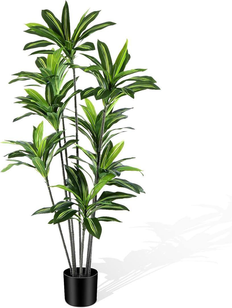Dracaena Artificial Plant Indoor 6FT - Large Tropical Fake Tree with Lifelike Leaves - Tall Faux Floor Plant in Pot - Artificial Dracaena Tree Indoor for Home Office Living Room Decor (Green)
