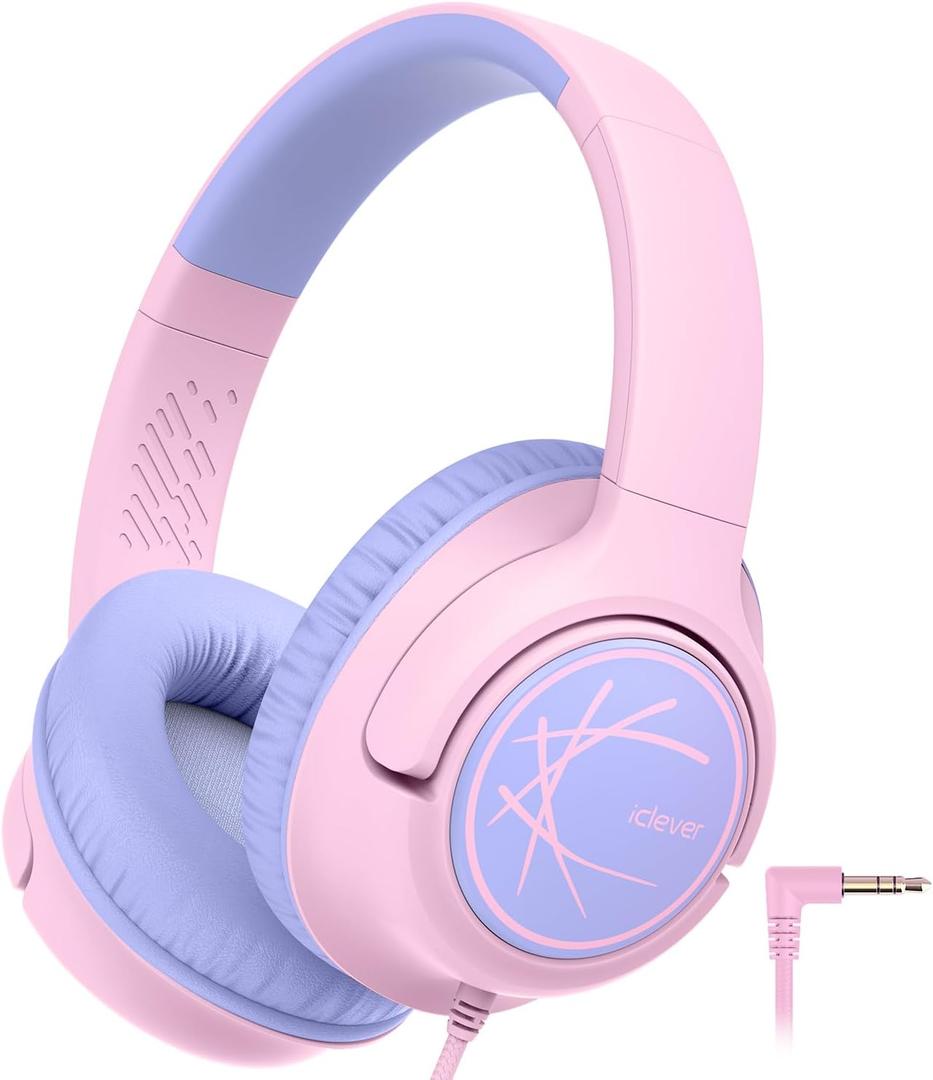 iClever Kids Headphones with Cord, 85dBA Safe Volume Wired Headphonesf or Kid, Stereo Sound Foldable Adjustable, 3.5mm Jack, Over Ear Child Headphone for School/Boys/Girls/iPad/Tablet/Travel, Pink iClever Kids Headphones with Cord, 85dBA Safe Volume Wired Headphonesf or Kid, Stereo Sound Foldable Adjustable, 3.5mm Jack, Over Ear Child Headphone for School/Boys/Girls/iPad/Tablet/Travel, Pink