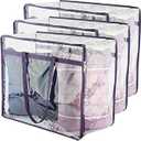 Clear Vinyl Zippered Storage Bags (3Pack) 40L Sturdy Storage Bags for Sweaters, Blankets, Comforters, Bedding Sets and Much More! (Purple, 18x15x9)
