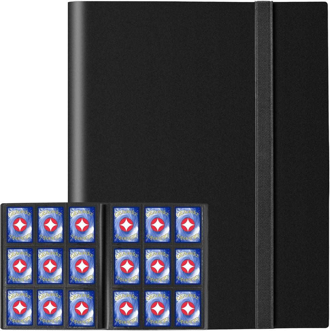 GEAoffice Trading Card Binder, 9 Pockets Card Album Folder, 360 Side Loading Pocket Binder for Sports&Game Cards, MTG and Other TCG, BLACK