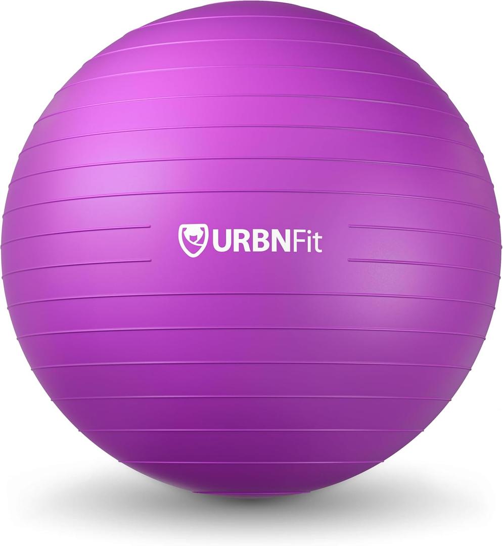 URBNFit Exercise & Pilates Yoga Ball - Multiple Sizes for Fitness, Pregnancy, Stability, Balance, Core Workout - Anti-Burst Swiss Balance Ball w/Quick Pump - Office, Home, Gym (S (16" - 18") 45cm, Purple)