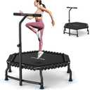 ANCHEER Trampoline, 50'' Rebounder Trampoline for Adult with Bar, Indoor Mini Trampoline, 550LBS Fitness Trampoline with Bungee, Jumping Cardio Equipment, Exercise Trampoline at Home Gym (Black)