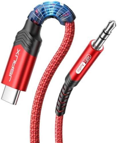 JSAUX USB C to 3.5mm Audio Aux Jack Cable Compatible with iPhone 16 Pro Max/15 Pro Max Plus [3.3ft], USB Type C to 3.5mm Headphone Stereo Cord Car for Samsung Galaxy S24 S23, iPad Pro, Pixel 9/8-Red