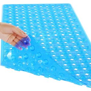 Yimobra Bathtub Mat Non Slip, 27.5"x15.5" Machine Washable Shower Floor Mat, Soft on Feet, Bathmat with Drain Holes and Suction Cups, Bathroom Essentials, Clear Blue