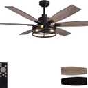 LuminFan 60 Inch Ceiling Fans with Lights and Remote Control, Farmhouse Ceiling Fan for Bedroom Living Room and Patio, Black Caged Ceiling Fan for Indoor and Outdoor
