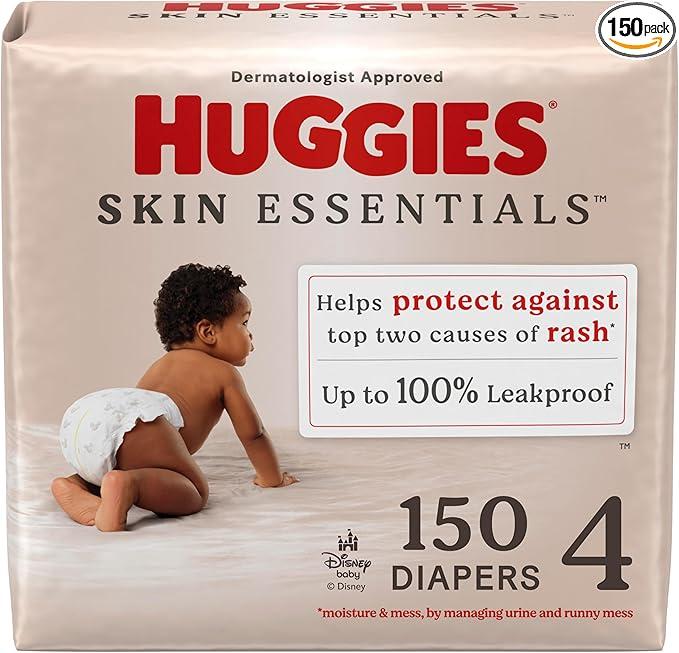 Huggies Size 4 Diapers, Skin Essentials Baby Diapers, Size 4 (22-37 lbs), 150 Count (6 Packs of 25)