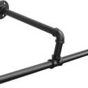 Industrial Pipe Clothes Rack Floating DIY Wall Mounted, Heavy Duty Rustic Vintage Clothing Rod, Metal Garment Bar Space-Saving Hanging for Bedroom, Bathroom and Laundry Room (Black 20 Inch)
