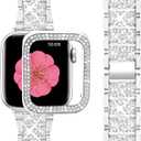 SUPOIX Compatible with Apple Watch Band 42mm + Case, Women Jewelry Bling Diamond Metal Bands & 2 Pack Protective Cover Cases for iWatch Series 3/2/1(Silver/42mm)