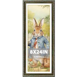 8x24 Frame, Vintage 8 x 24 Picture Frame, Classic Ornate Embossed Decorative Poster Frame for Art Prints, Posters, Photos, Home Wall Decor & Gallery Display, Green, 8x24in