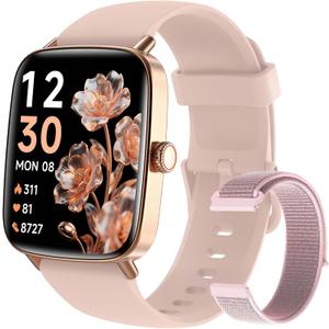 Fitpolo Smart Watch for Women, Stainless Steel Bezel Fitness Tracker (Make/Answer Calls), IP68 Waterproof, Heart Rate SpO2 Monitor, Sleep & Activity Tracking Smartwatch for Android Phones iPhone (Pink)