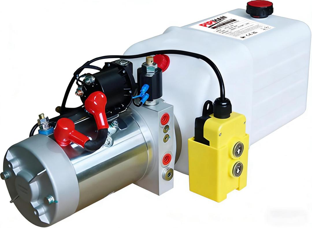 Double Acting 6 Quart Hydraulic Pump Hydraulic Power Unit 12V DC Hydraulic Pump (Plastic Oil Reservoir Double Acting 3200 PSI) SAE#6 Connector for Dump Trailer Car Lifting