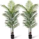 Artificial Areca Palm Plant 5.5Ft Fake Tropical Palm Tree, Perfect Faux Dypsis Lutescens Plants in Pot for Indoor Outdoor House Home Office Garden Modern Decoration Housewarming Gift,2Pcs