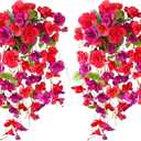 Fake Hibiscus Artificial Hanging Flowers Plants for Outdoors Spring Decoration, 2pcs Silk Hibiscus Vines Realistic UV Resistant Faux Flowers for Outside Planter Porch Patio Yard Wedding Party, Mix