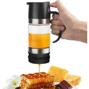 Glass Honey Dispenser,10 OZ Honey Pot with Handle,No Drip Honey Container Jar,Maple Syrup Dispenser,Ideal for Honey and Syrup,Black base