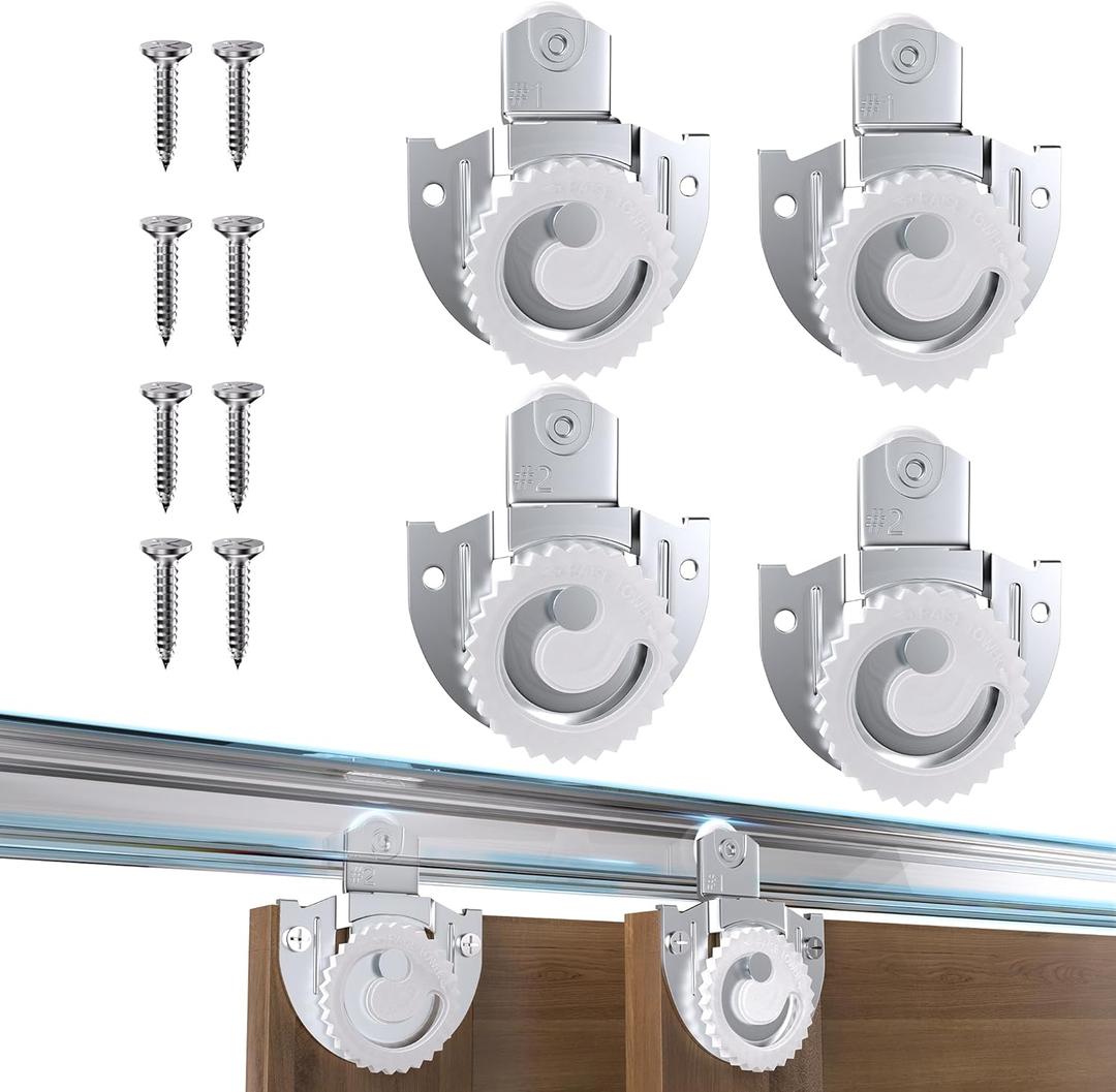 4 Piece Sliding Wardrobe Door Hardware Set, Sliding Closet Door Roller Kit to Allow Wardrobe Cabinet Doors to Slide Smoothly and Quietly with Screws (#1, 2)