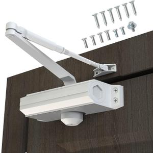 Automatic Door Closer Heavy Duty Fire Prevention Spring Hydraulic Aluminum Alloy Surface Mounted Residential Commerical Grade Door Closer Adjustable Speed Door Weights 99-187 Lbs Size2-White
