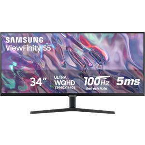 SAMSUNG 34" ViewFinity S50GC Series Ultra-WQHD Monitor, 100Hz, 5ms, HDR10, AMD FreeSync, Eye Care, Borderless Design, PIP, PBP, LS34C502GANXZA, 2023, Black | 100Hz Refresh Rate, 5ms, HDR10, AMD FreeSync, Eye Care, Borderless Design, PIP, PBP, LS34C502GANXZA, Black