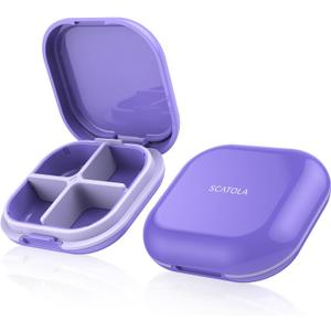 Daily Pill Organizer 4 Compartments, Small Pill Box Portable Travel Pill Case, Mini Pill Container for Purse Pocket, Compact Travel Medicine Organizer for Vitamin, Cod Liver Oil, Supplement (Purple)