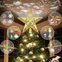 Christmas Tree Topper Star Lighted with Warm Christmas Light Cord, Built-in 6 Projected Patterns, 3D Glitter LED Rotating Lights for Party Holiday Xmas Decorations Gifts (Gold)