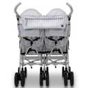 GAP babyGap Classic Side-by-Side Double Stroller - Lightweight Double Stroller with Recline, Extendable Sun Visors & Compact Fold - Made with Sustainable Materials, Grey Stripes