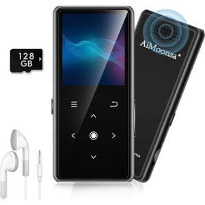 128GB MP3 Player with Bluetooth 5.2, AiMoonsa Music Player with Builtin HD Speaker, FM Radio, Voice Recorder, HiFi Sound, EBook, Earphones Included